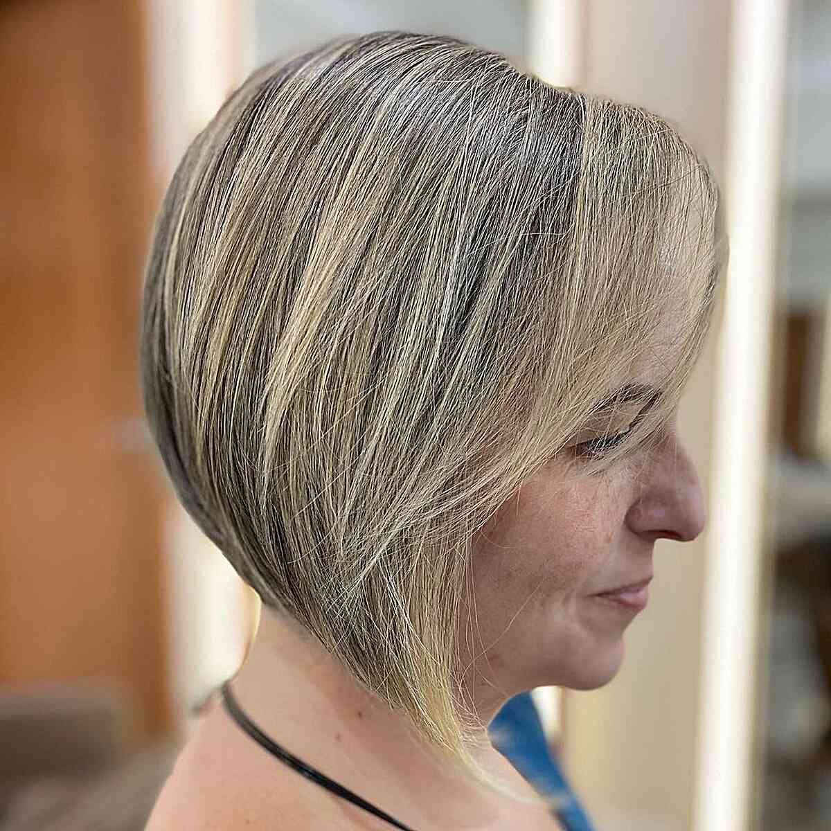 Short A-Line Bob with Balayage for Ladies Aged 50