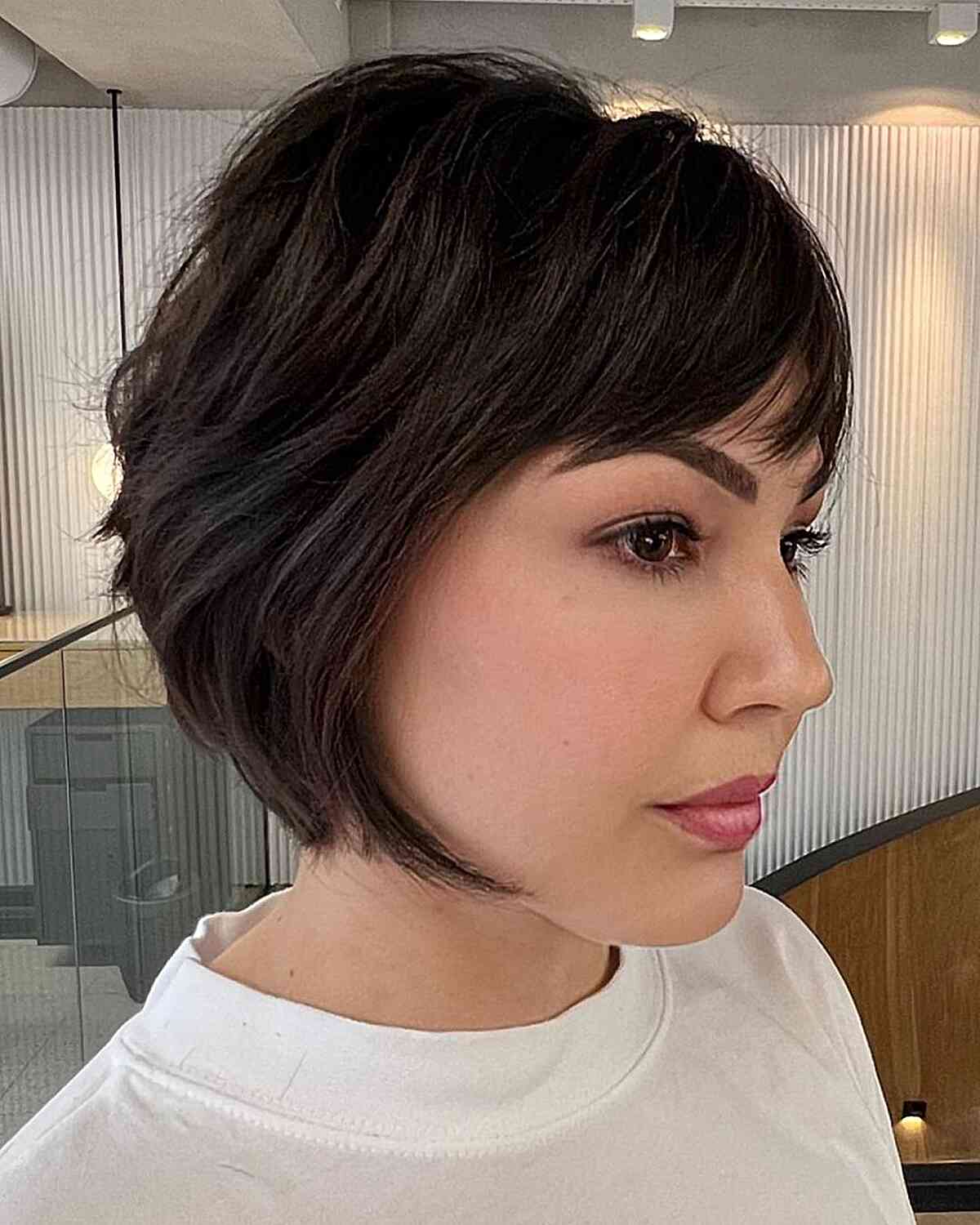 Short A-Line Bobbed Hair with Jagged Layers and Bangs for Fine Hair