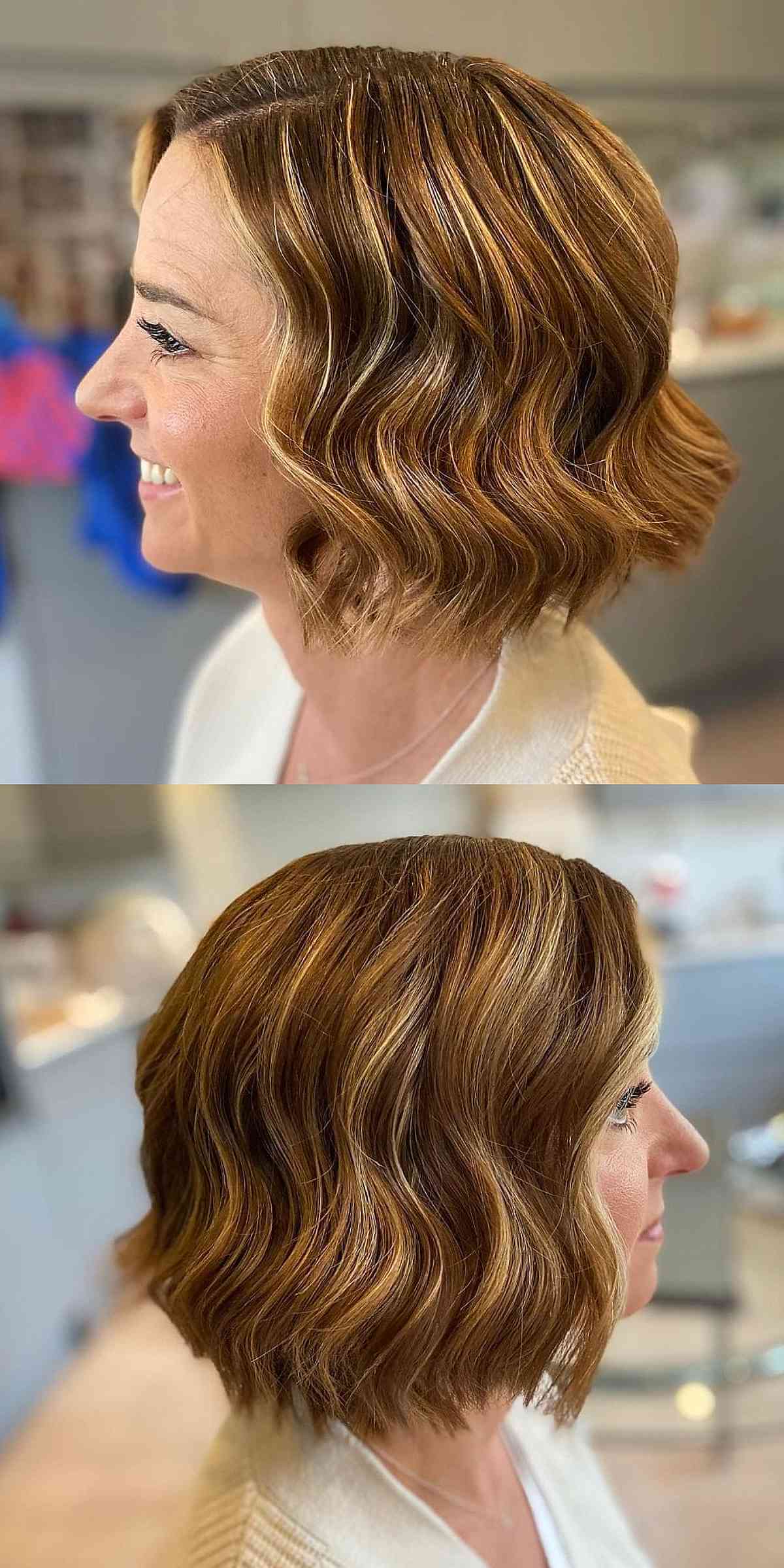 Short Above the Shoulders Bob with Glam Waves for Women Over 40