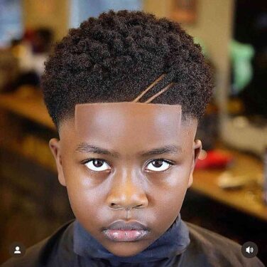 Short Afro With Precision Lines For Black Boys 376x375 