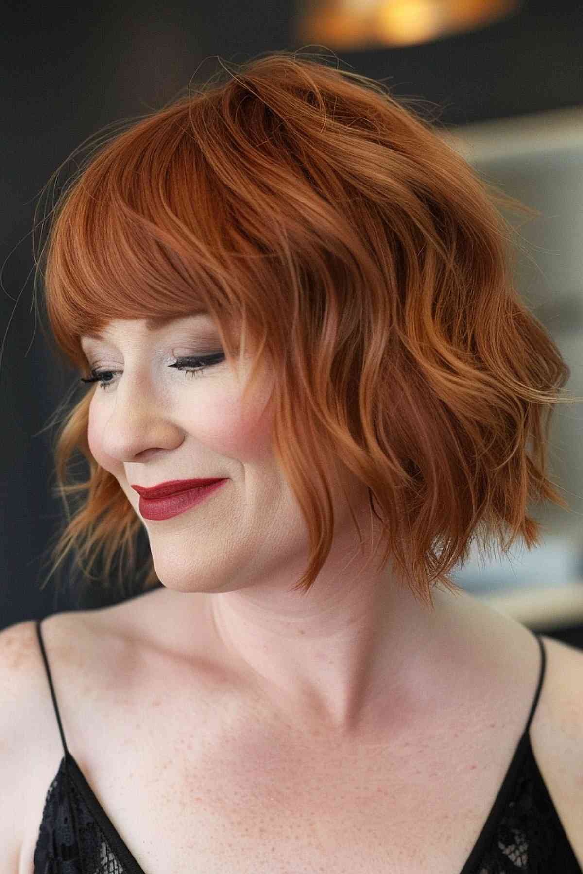 Short and chic ginger copper bob cut