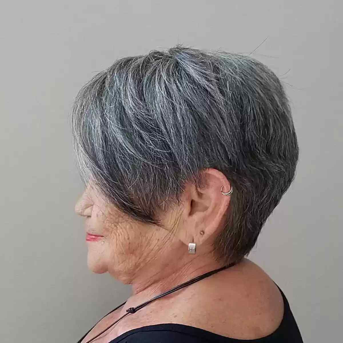 Short and Low-Maintenance Gray Pixie Bob with Side Fringe for Seniors
