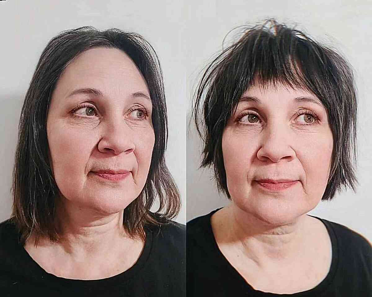 Short and Shaggy Bixie Cut for older women with thin hair