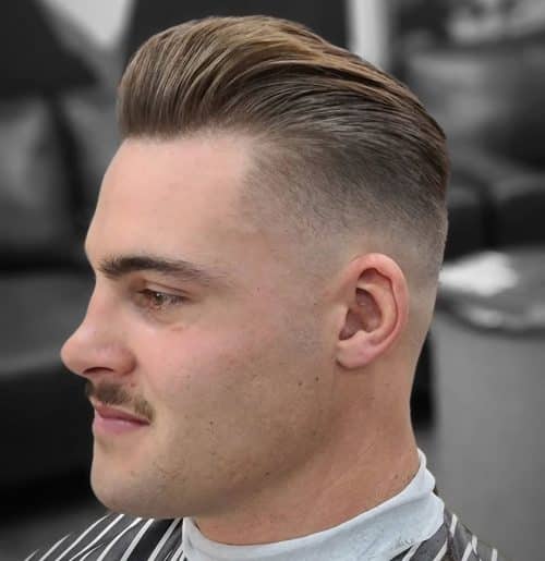 Short and Slicked Back Pompadour with Taper Fade