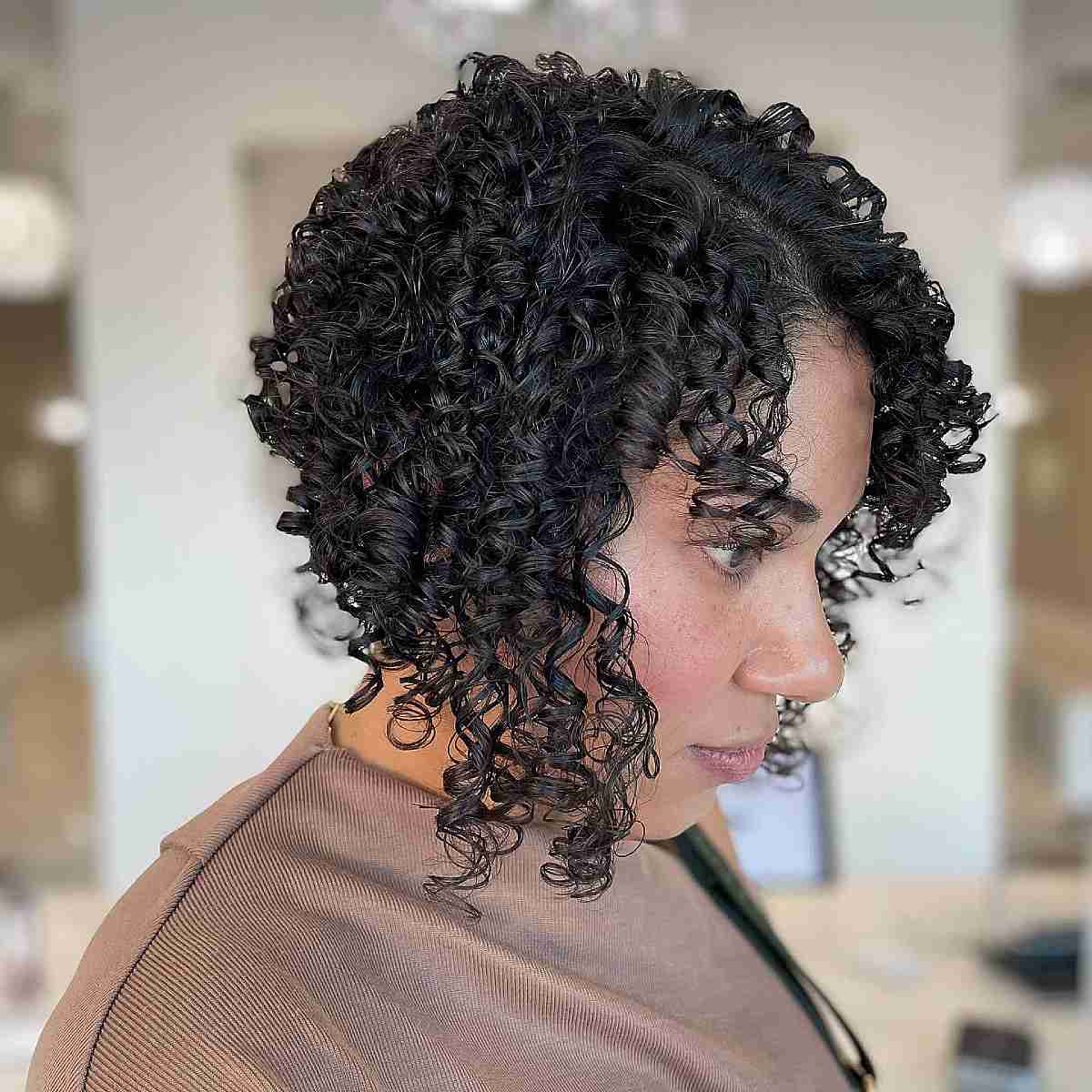 Short angled bob for curly hair
