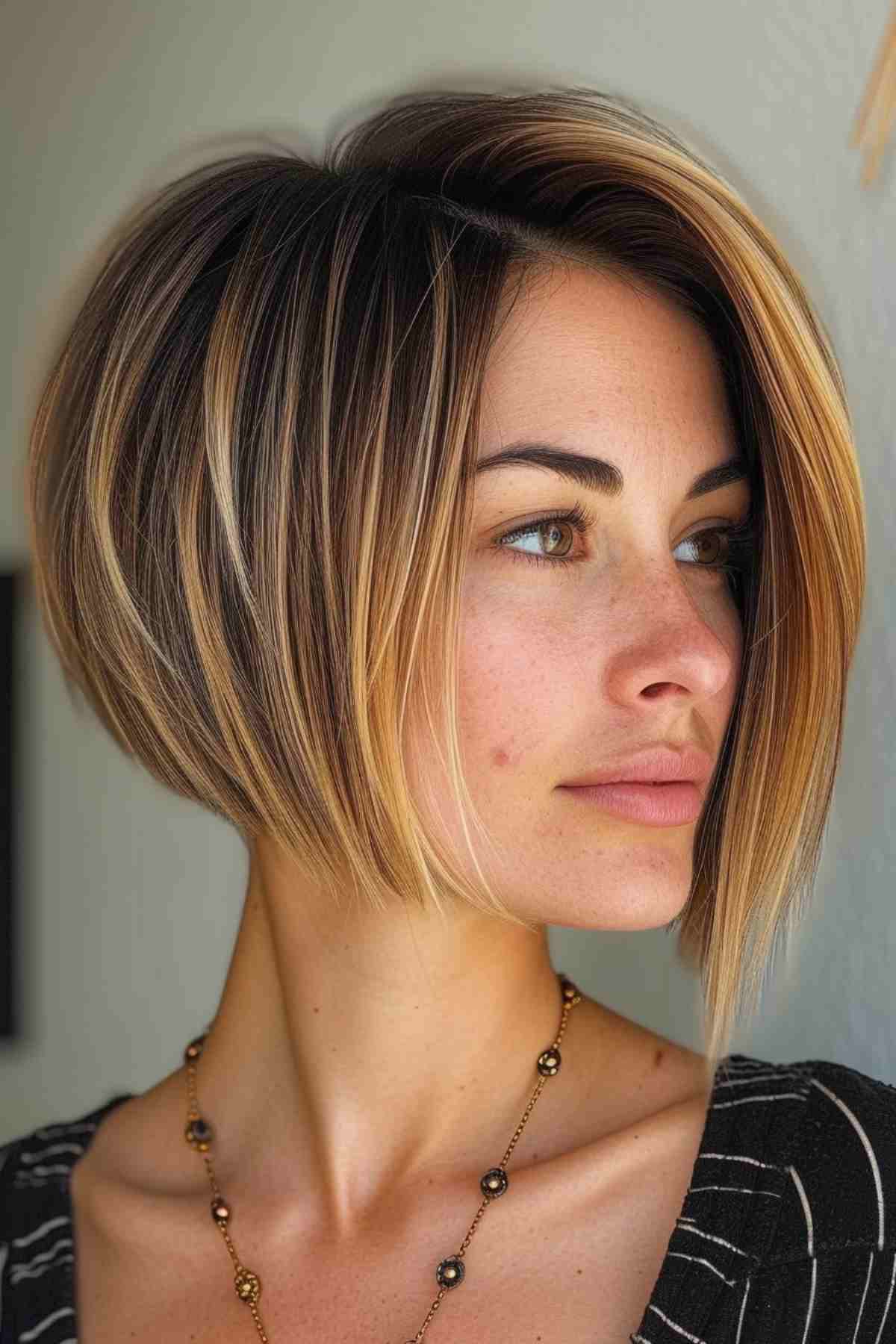 Short Angled Cute Bob Hairstyle with Highlights