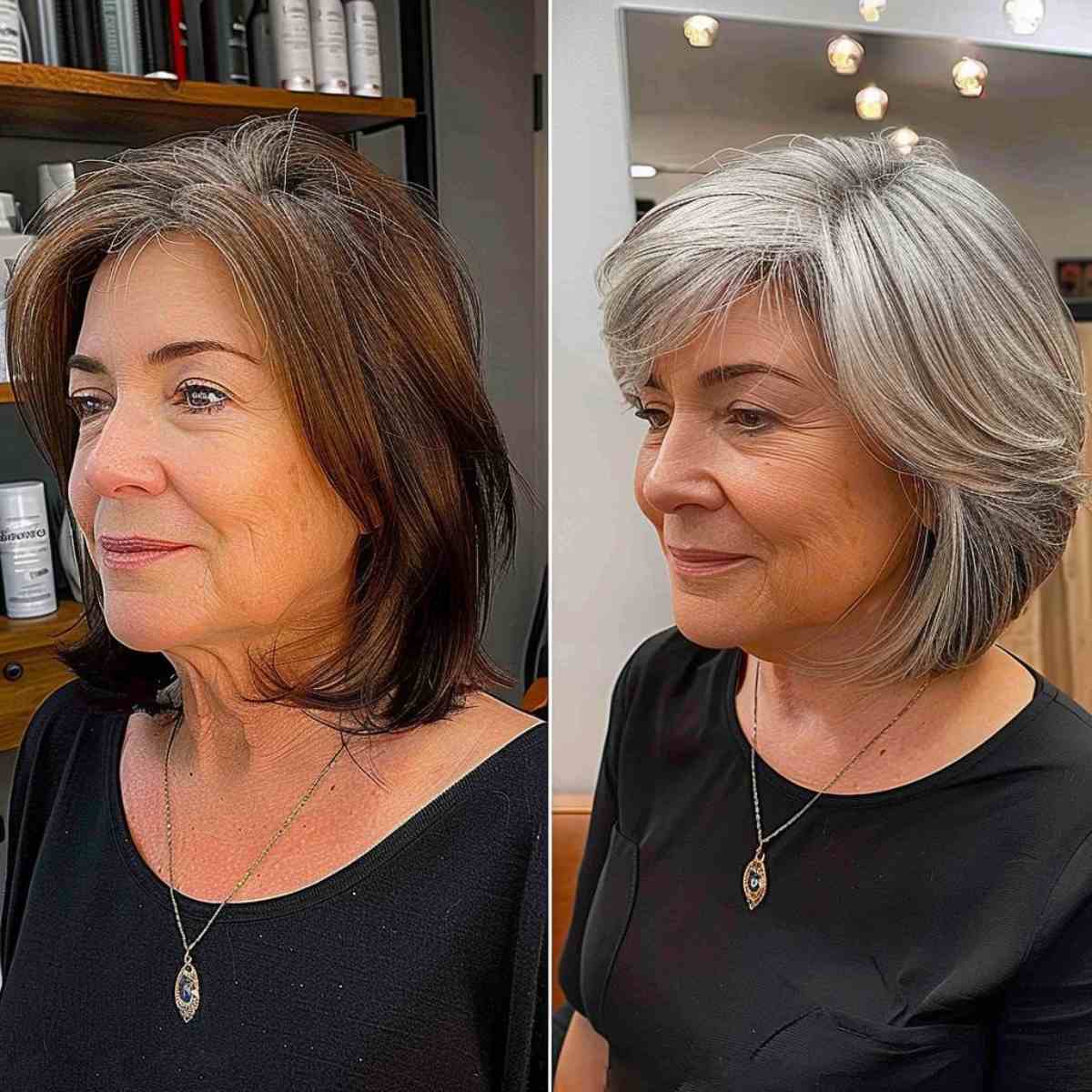 Short Angled Bob With Layers and Flip for Ladies in their 50s