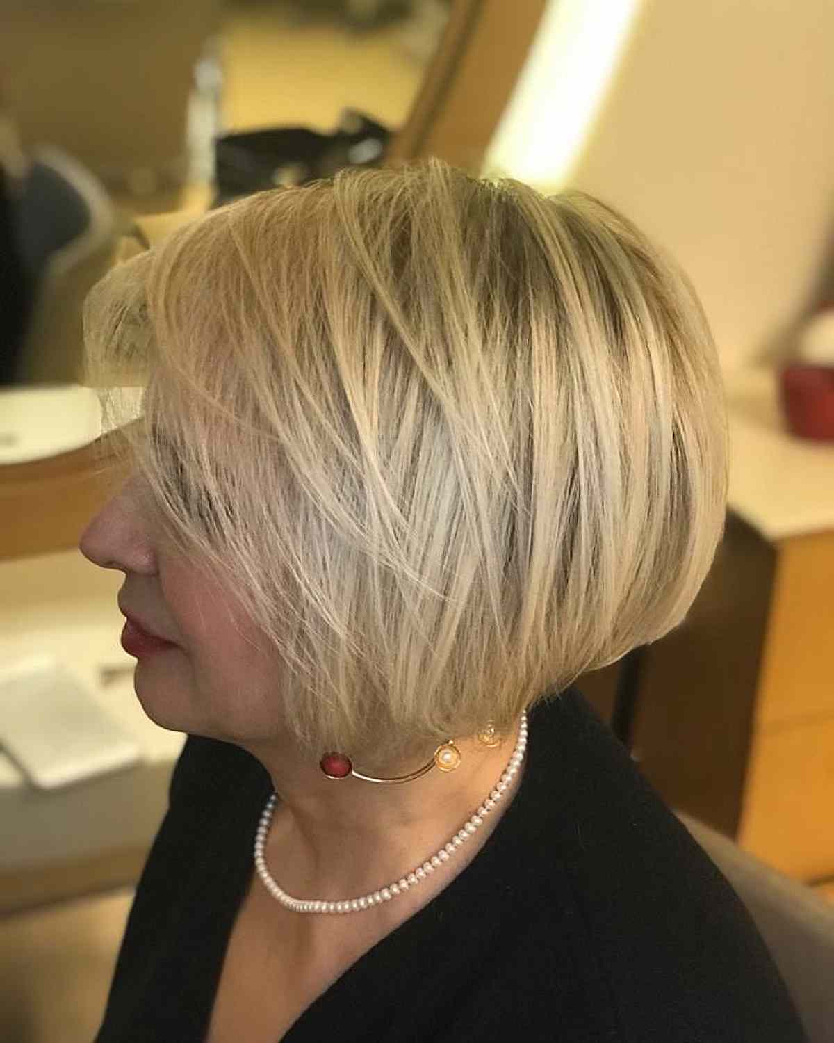 Cute Short Angled Cut with Stacked Layers for Thin Hair
