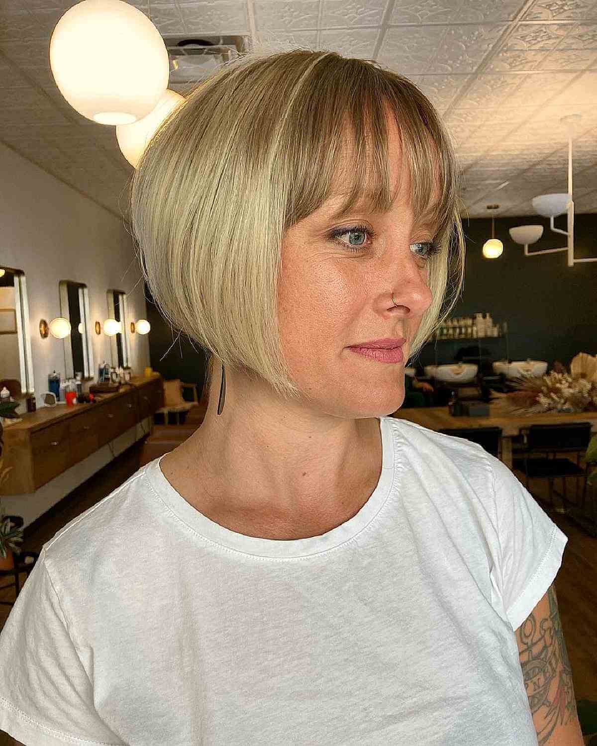 Short Angled French Bob with Long Wispy Bangs
