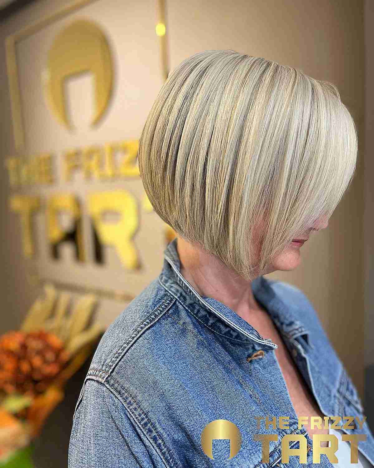 Short Angled Haircut with Textured Ends for an Old Woman