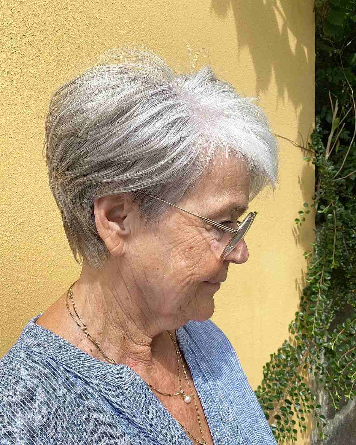 Short Angled Pixie with a Side Part for an Old Lady