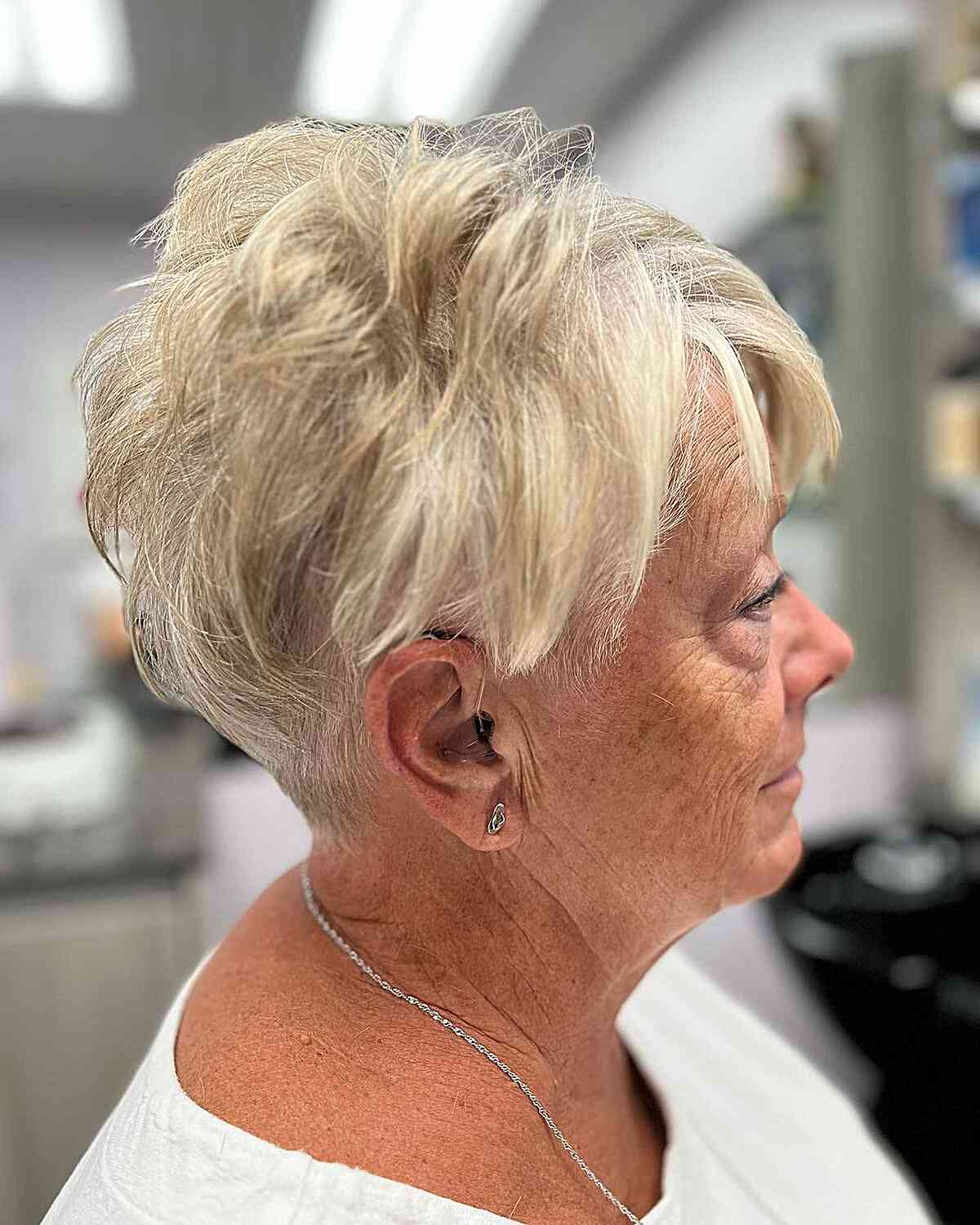 Short Ash Blonde Pixie Hair with Layers for Women Aged 60