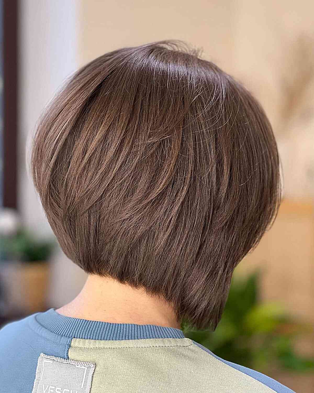 Short Ash Brown Bob with Wispy Stacked Layers