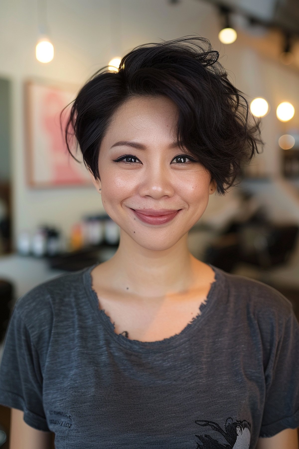 Short Asymmetrical Haircut with Side-Sweep and Undercut