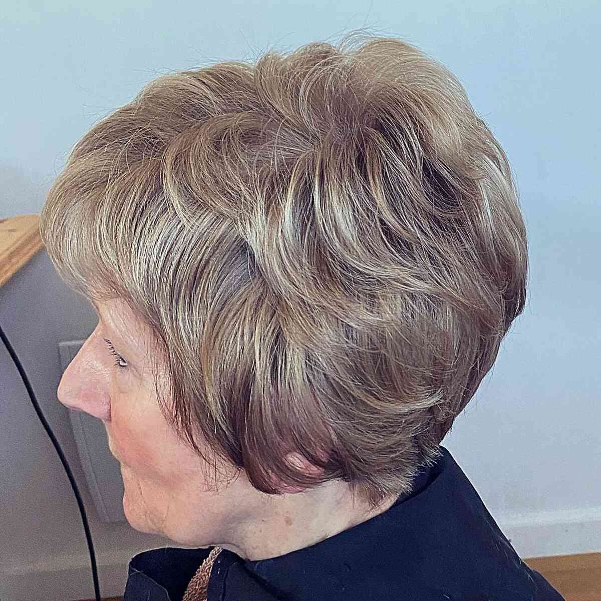 Short Beige Blonde Feathered Pixie Hair for ladies in their 60s