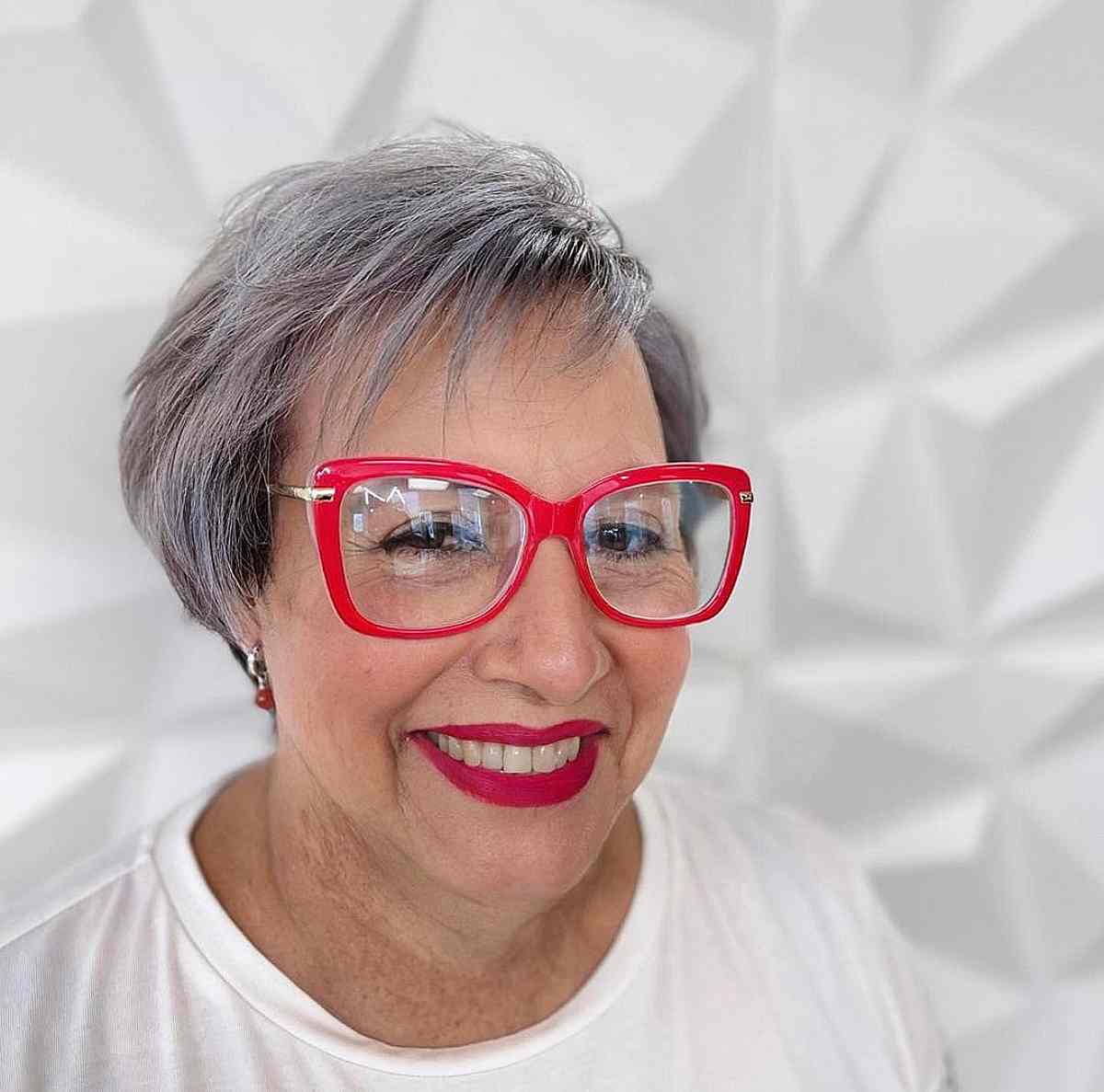 Short Bixie Cut for Older Women Over 50 with Glasses
