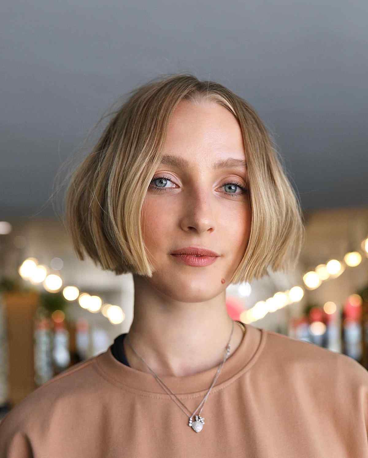 Short Blonde Blunt Bob with a Middle Part for Fine Hair 