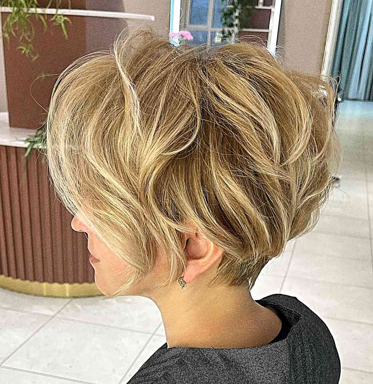 Short Blonde Messy Hairdo for women with thick hair