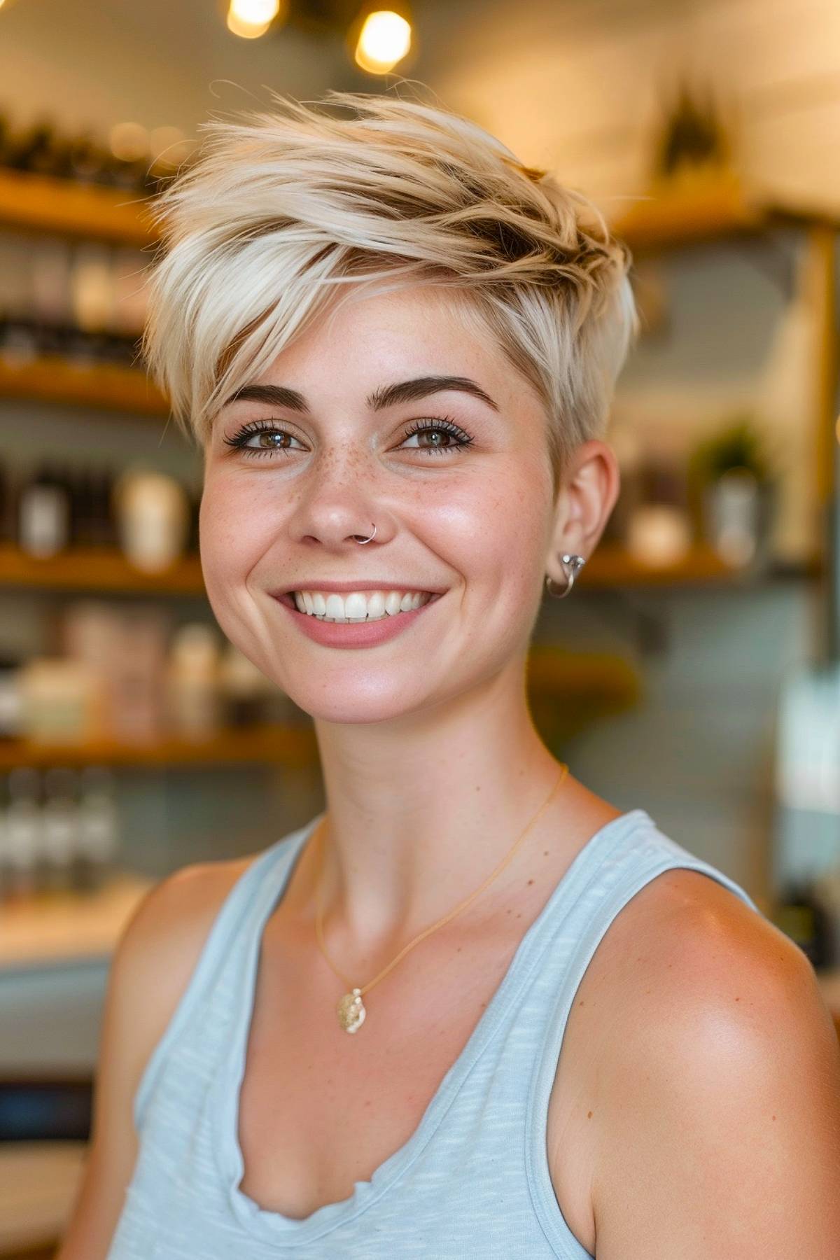 Short blonde pixie cut