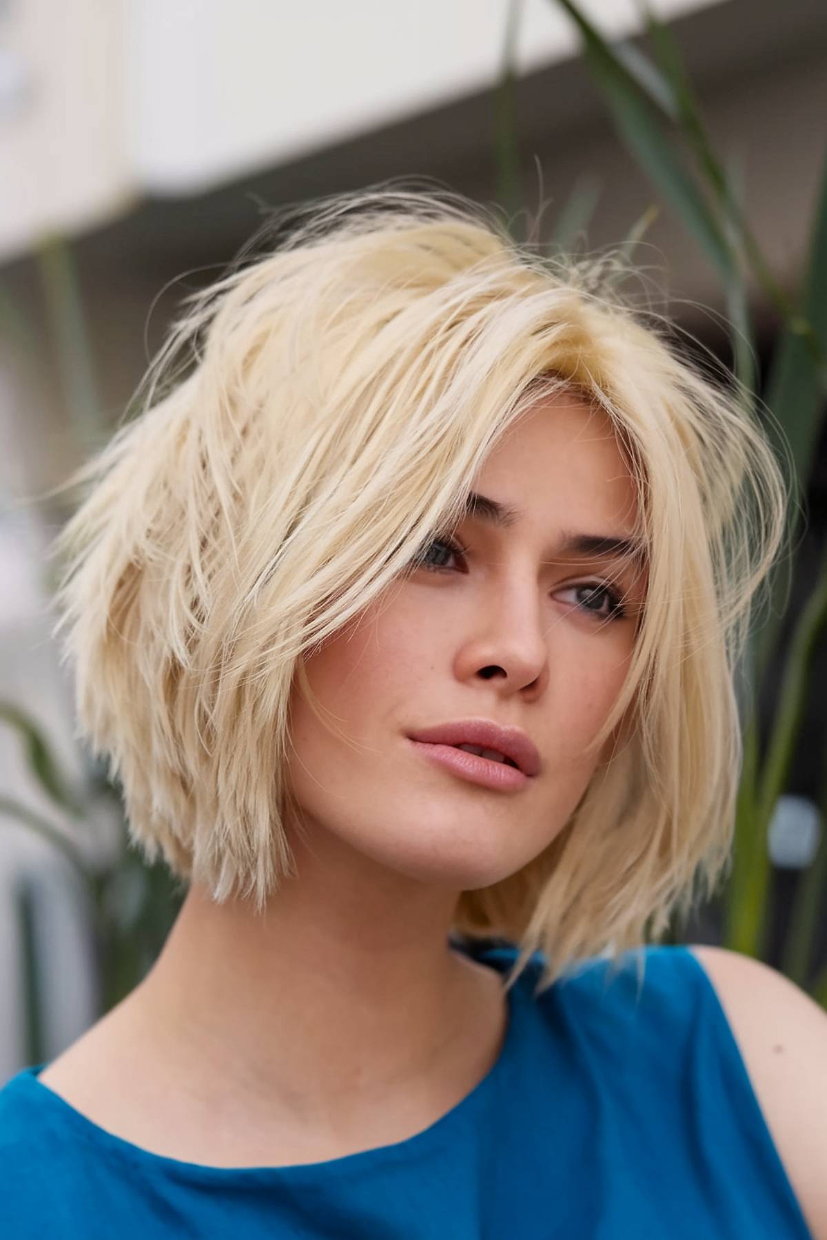 Short blonde shag hairstyle