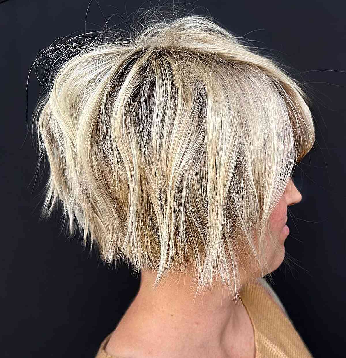 Short Blonde Textured Bob with piecey layers