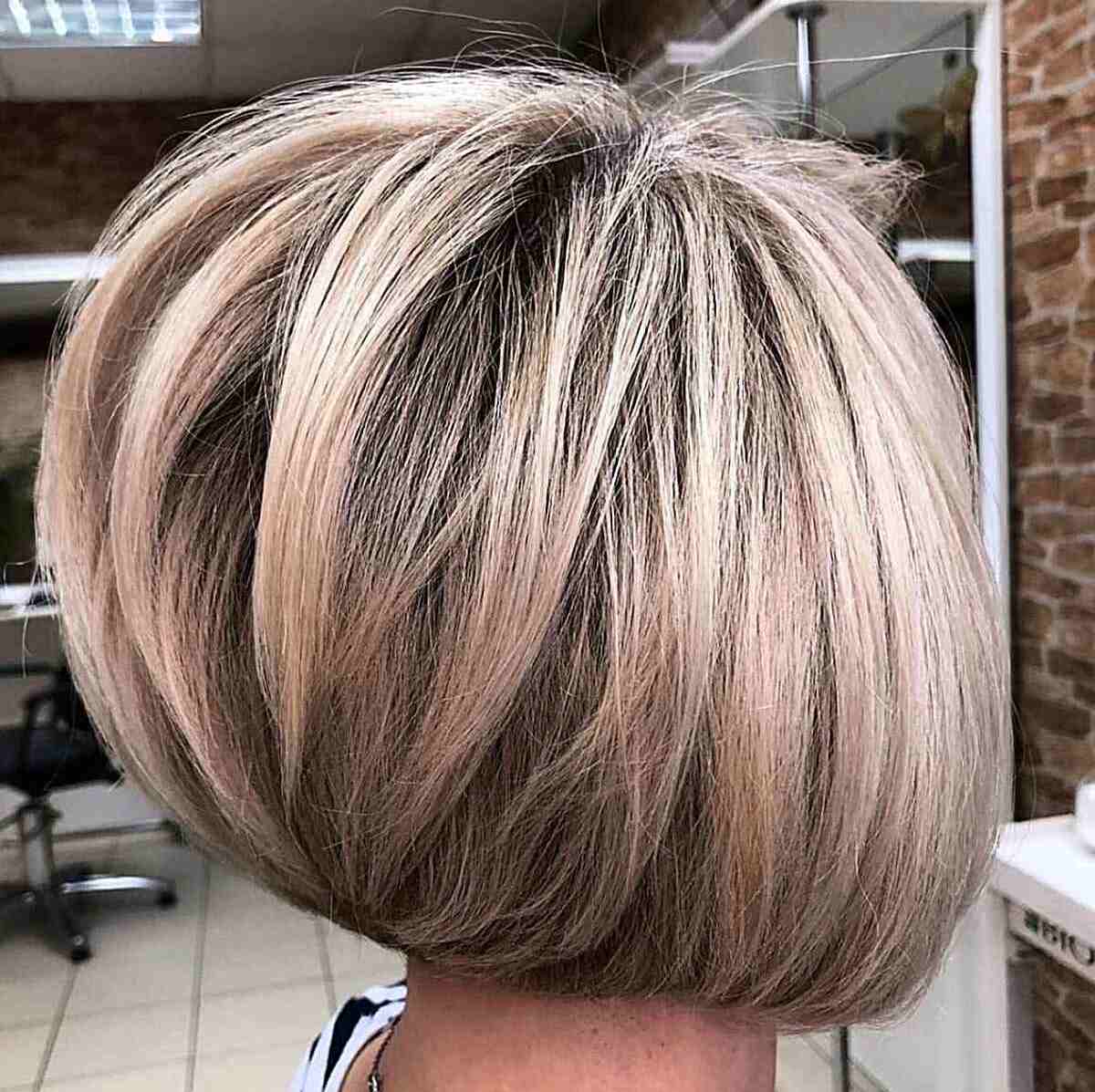 Short Blonde Thick Bob with Stacked Piece-y Layers
