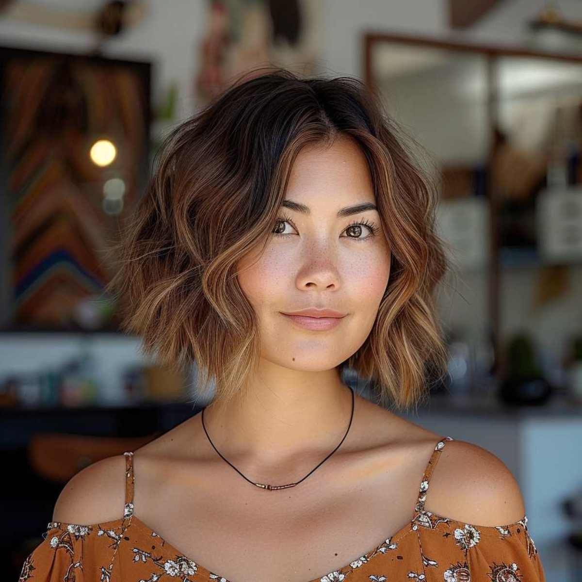 short blunt bob with ombre beach waves