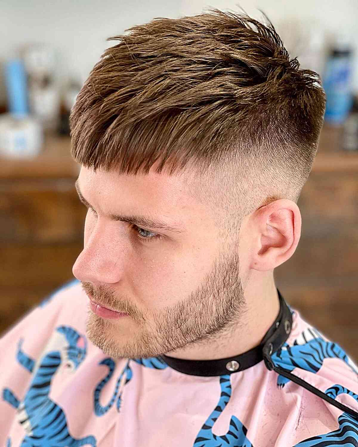 Short Blunt Fringe with Textured Cut and Skin Fade on Males