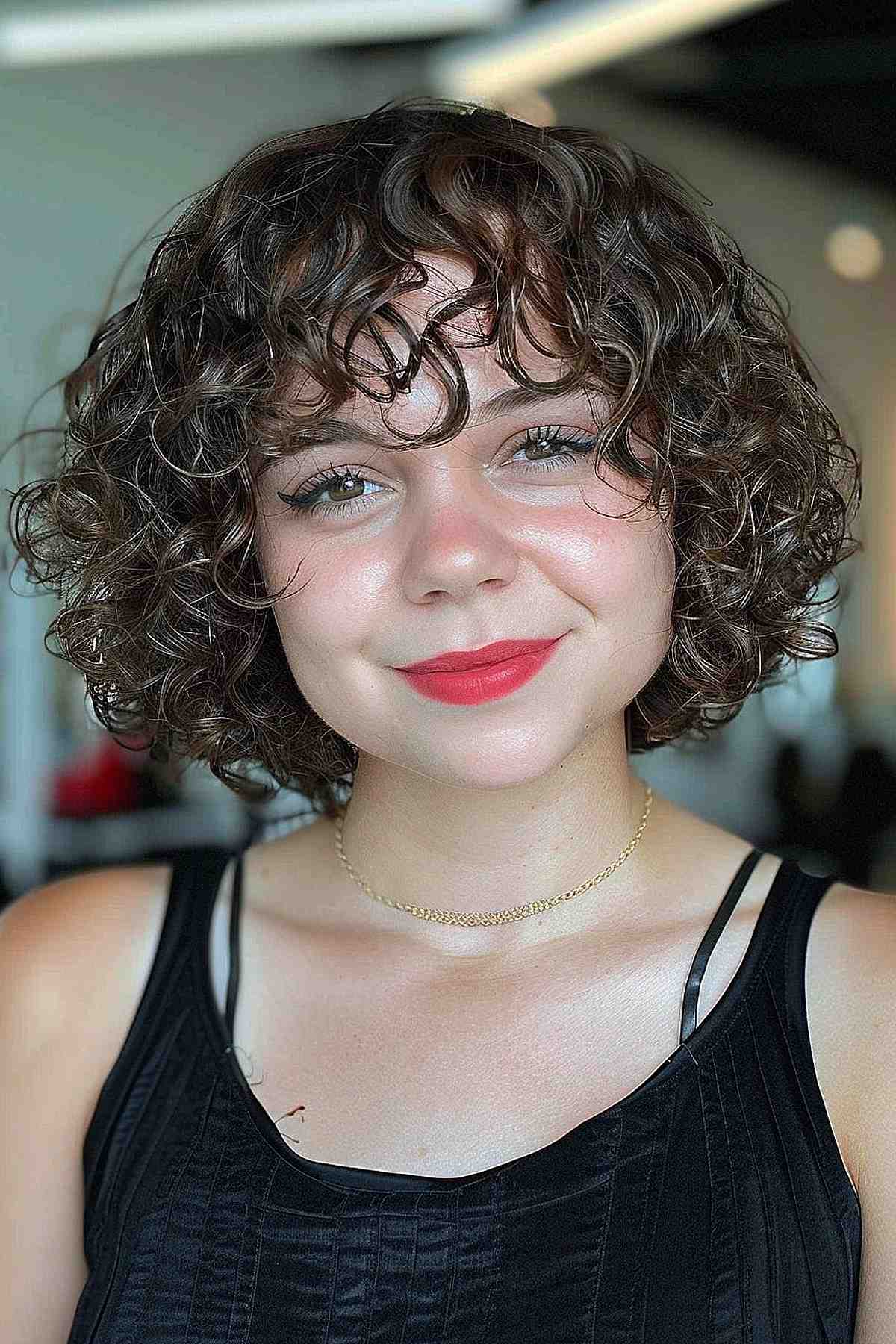 Short Bob for Women with Curly Hair and Round Face Shapes
