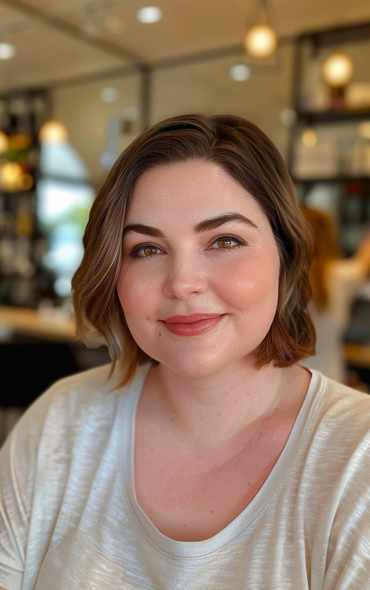 Short wavy bob hairstyle for chubby faces