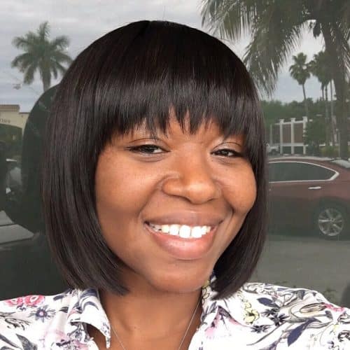 short bob hairstyle with bangs for black woman