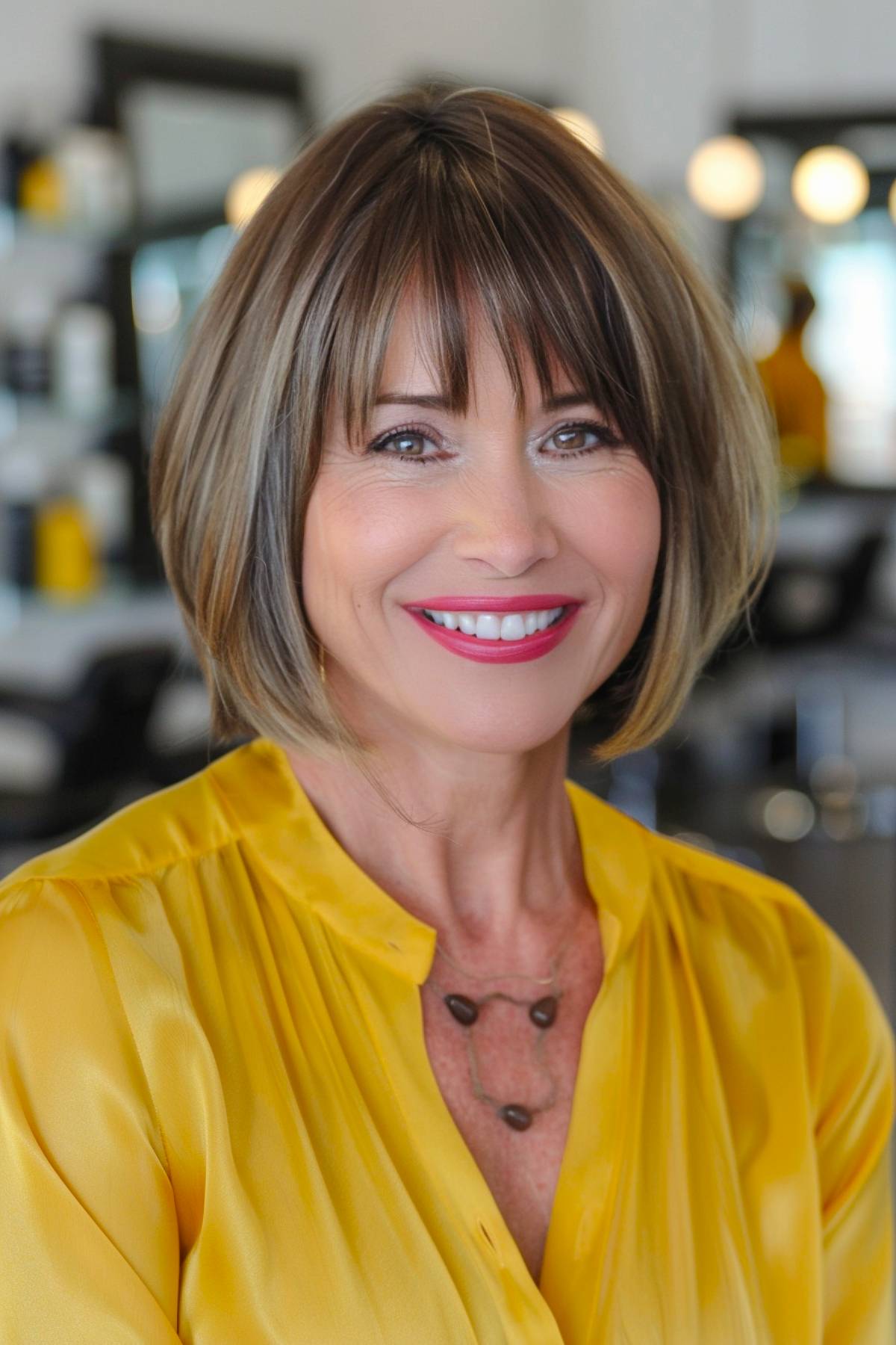 Short bob hairstyle with bangs over 50