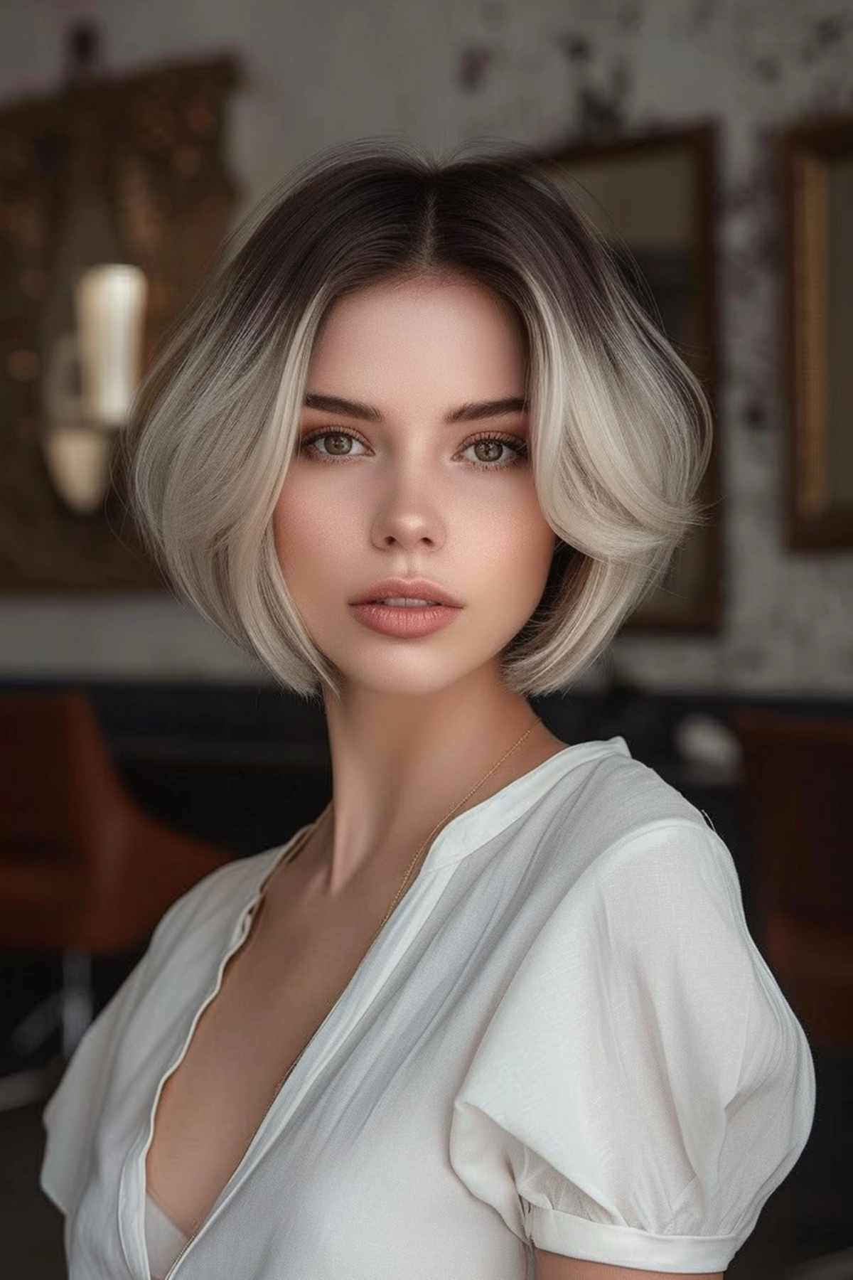 Short Bob Hairstyle with Volume for Long Faces