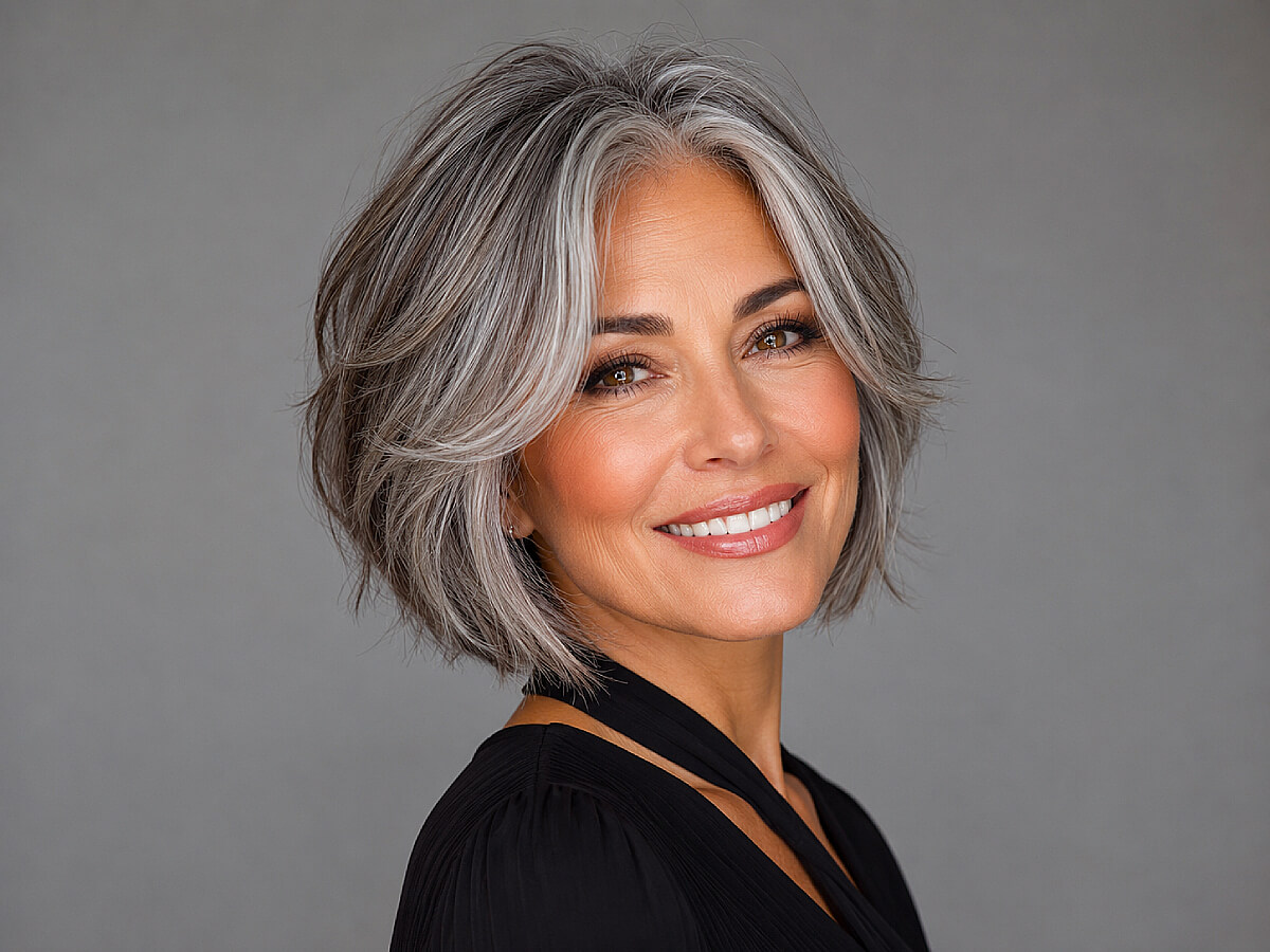 Short bob hairstyles with curtain bangs for women over 50