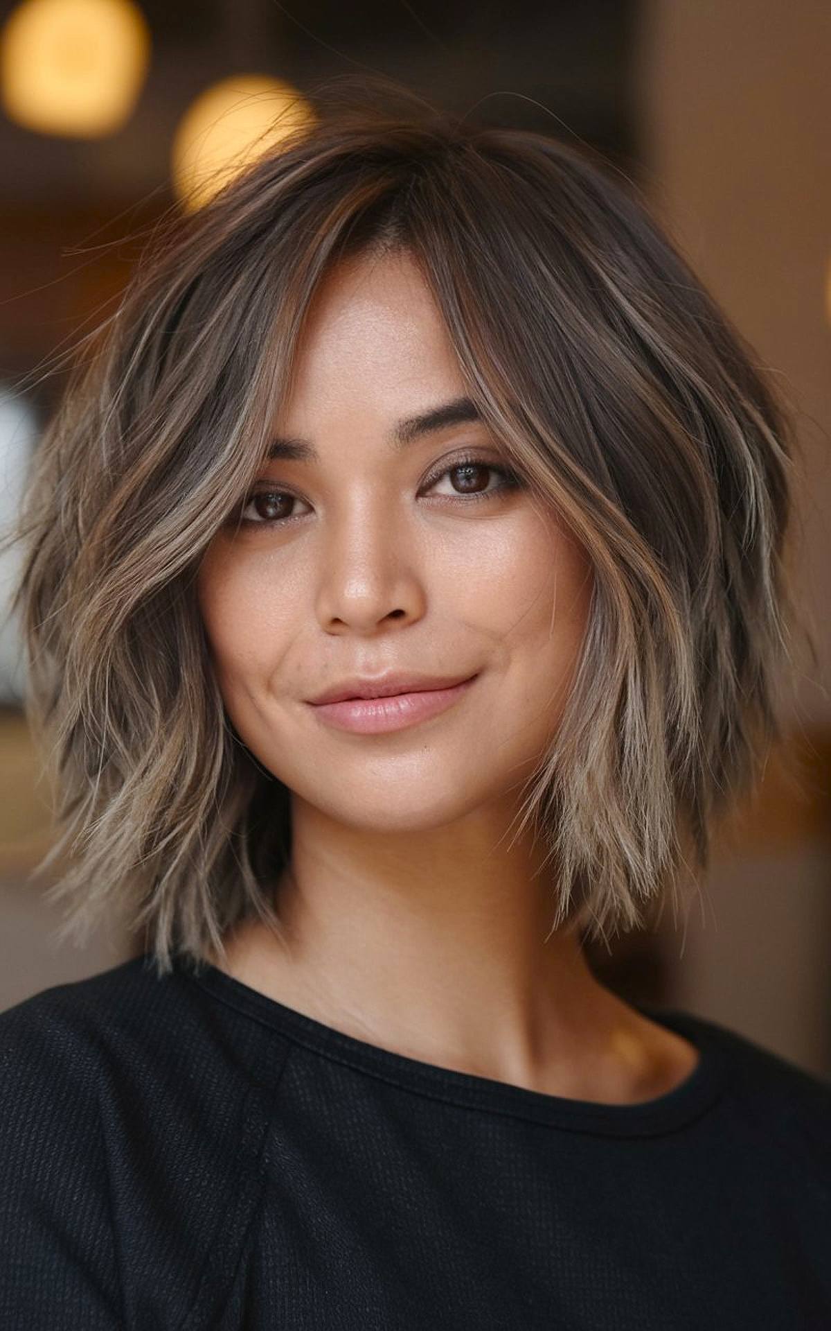 Thick short bob with choppy layers for added texture