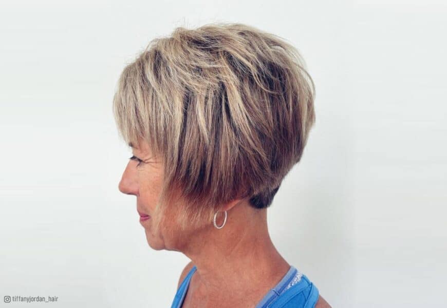4. "Textured Medium Bob with Side Swept Bangs for Over 50" - wide 6