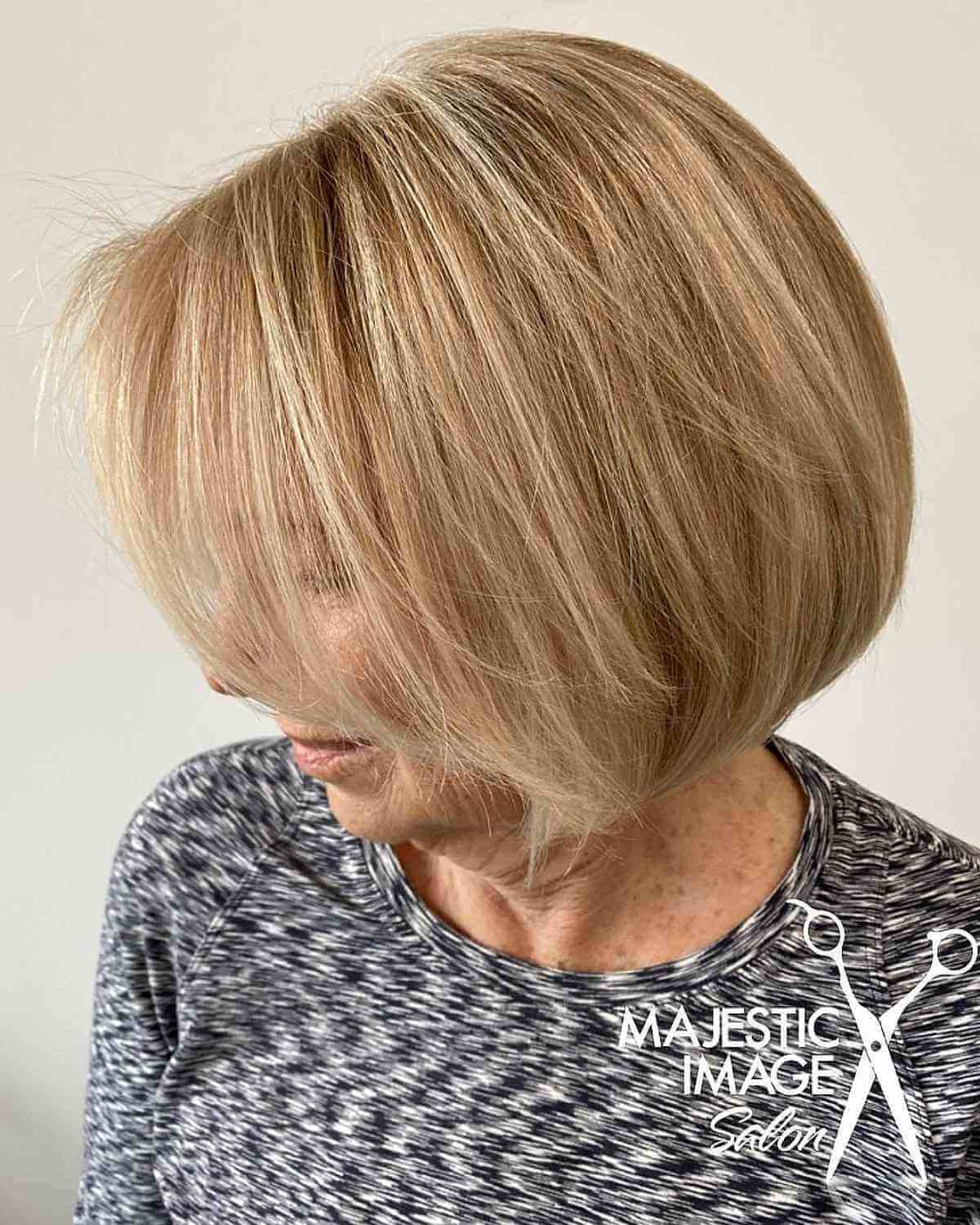 Short Bob with Face-Framing Layers on Straight Hair for Women 70 and Up