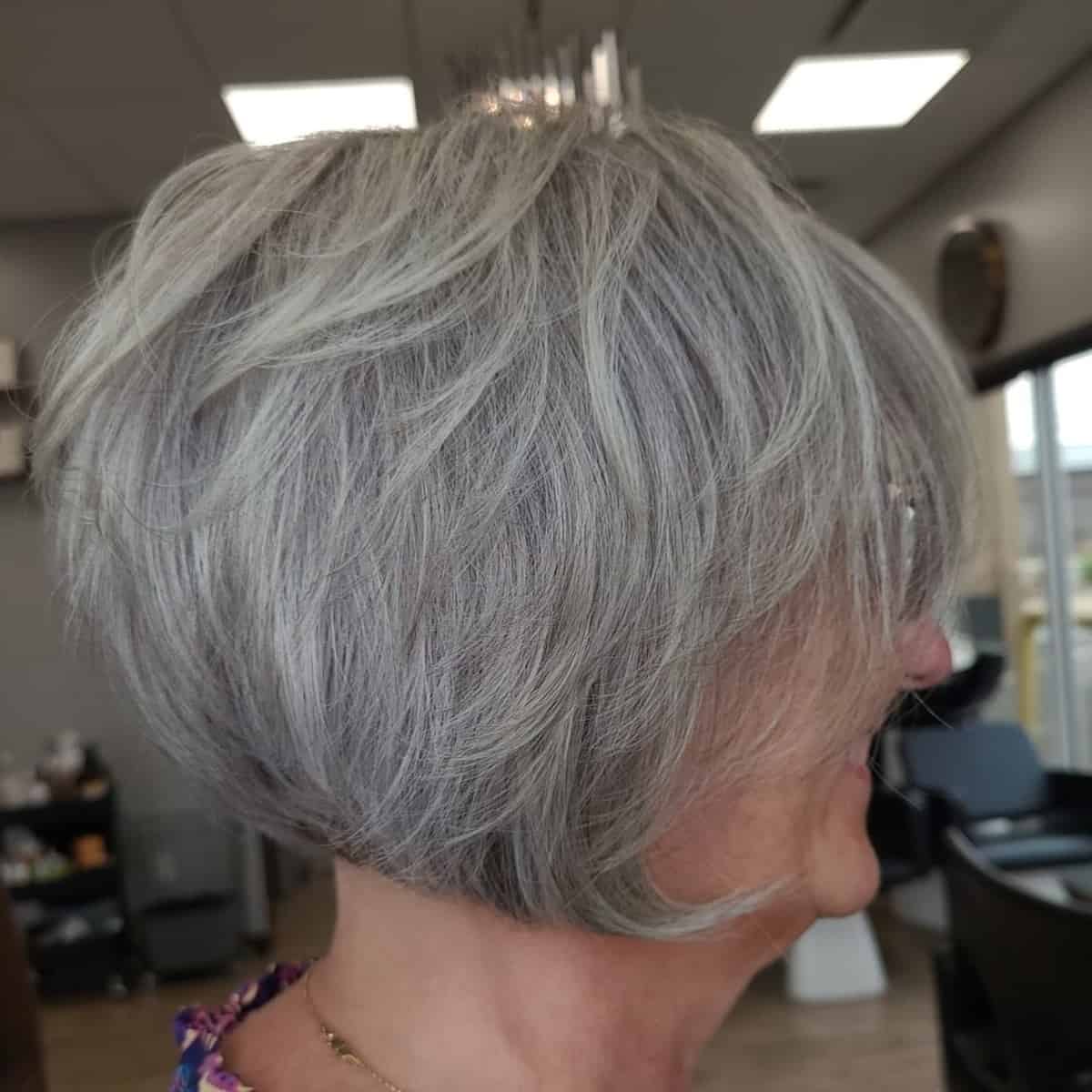 Short Bob with Feathered Layers for Old Ladies