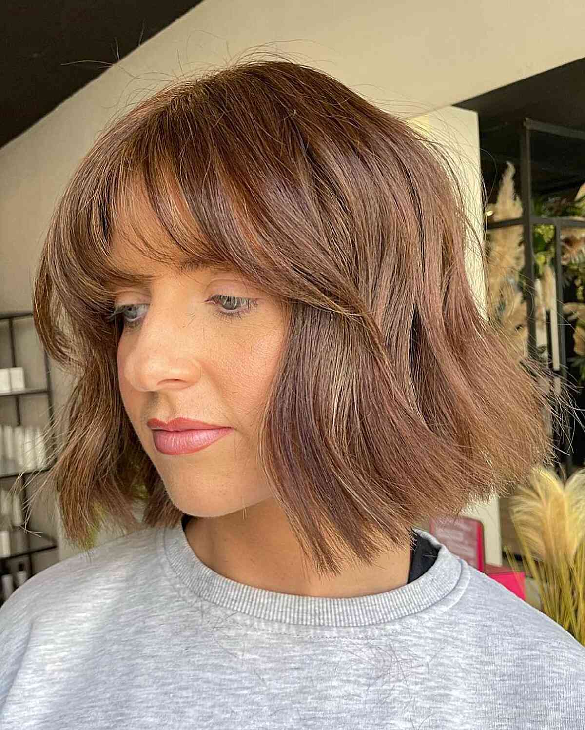 Neck-Length Short Bob with Thin French Bangs