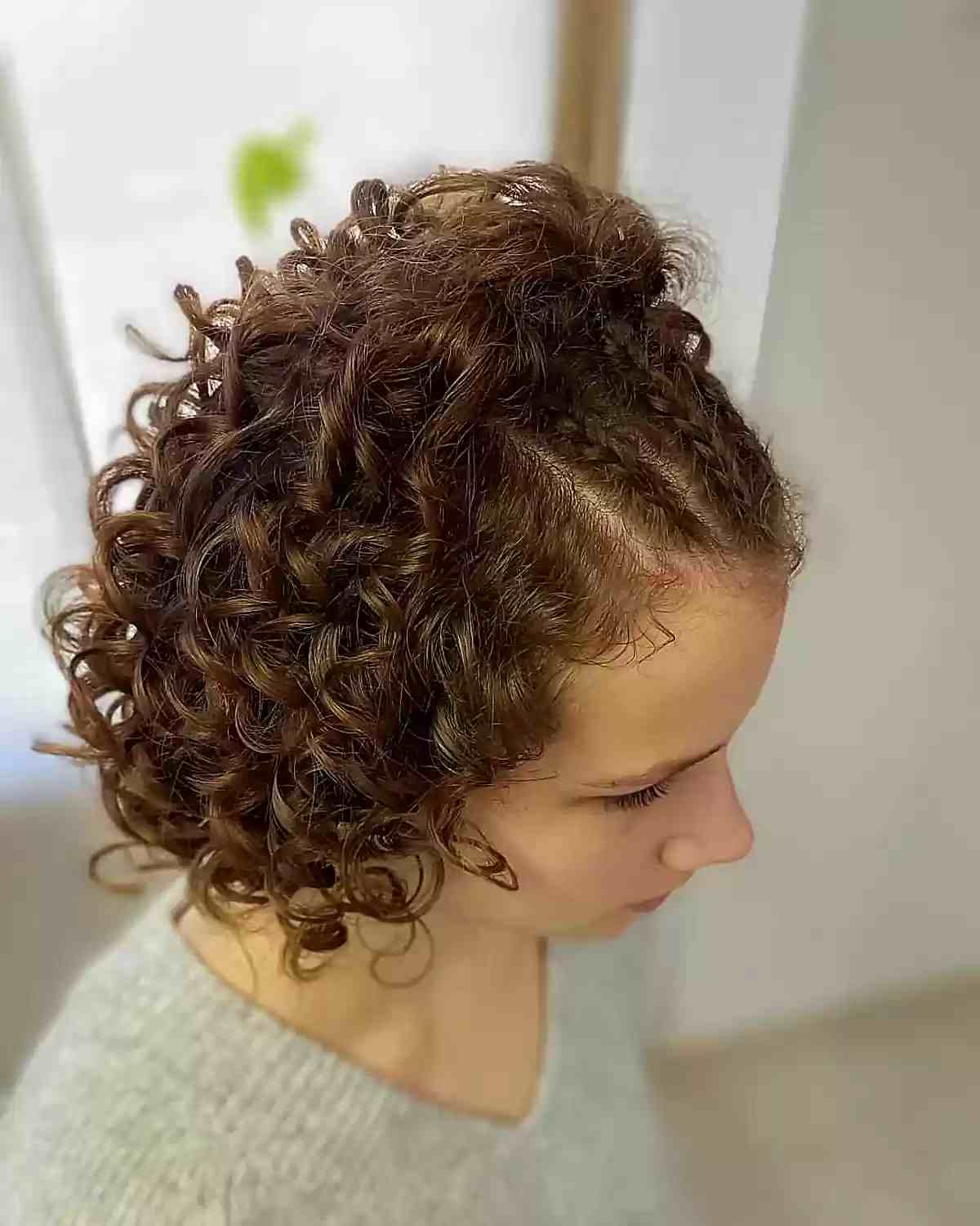 Short Layered Bob with Natural Curls and Mini Braids for Thick-Haired Women going to the prom