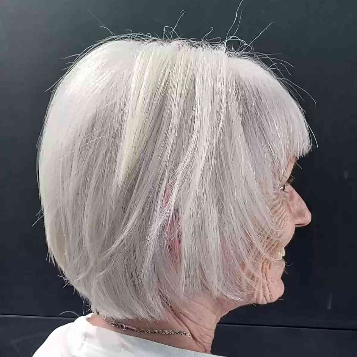 Short Bob with Soft Layers and Bangs for White Fine Hair for Women Over 70