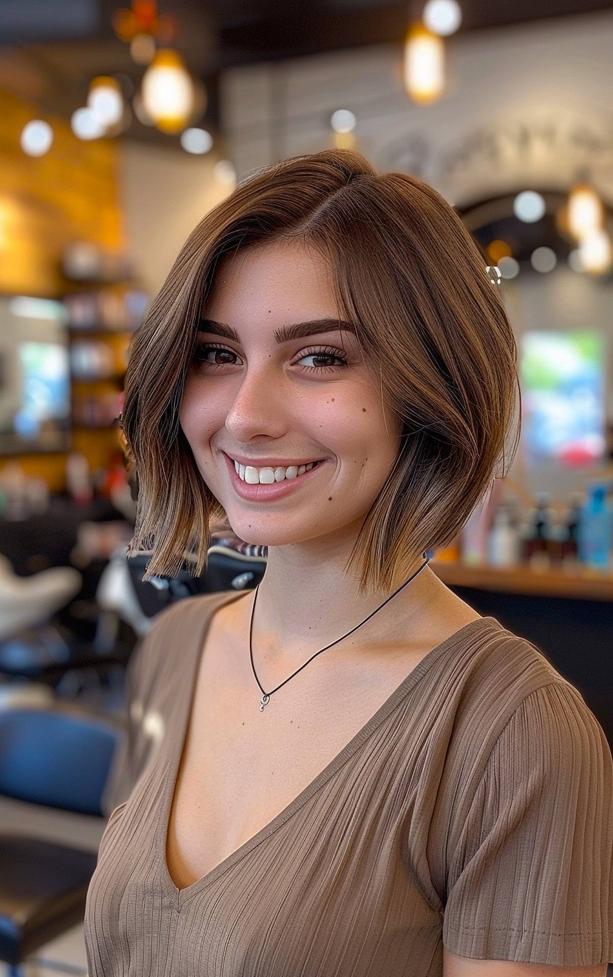 Short bob with side part and subtle layers for volume