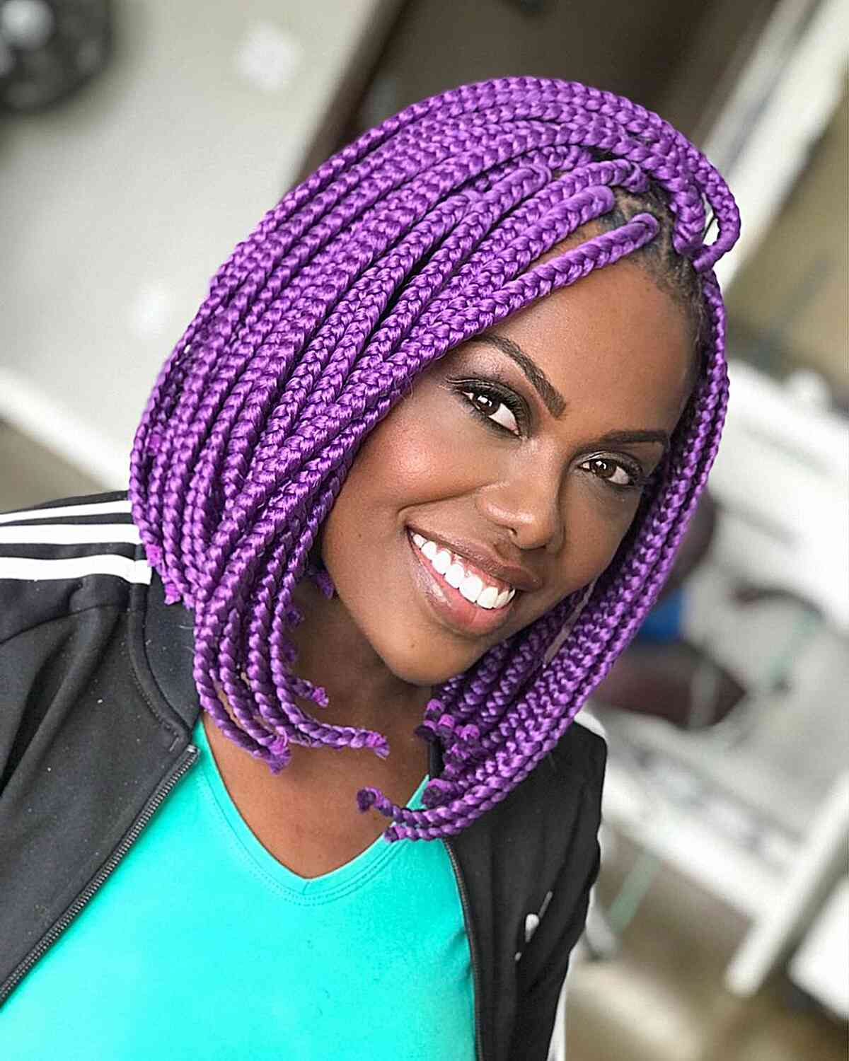 Short Box Braids with Purple Color