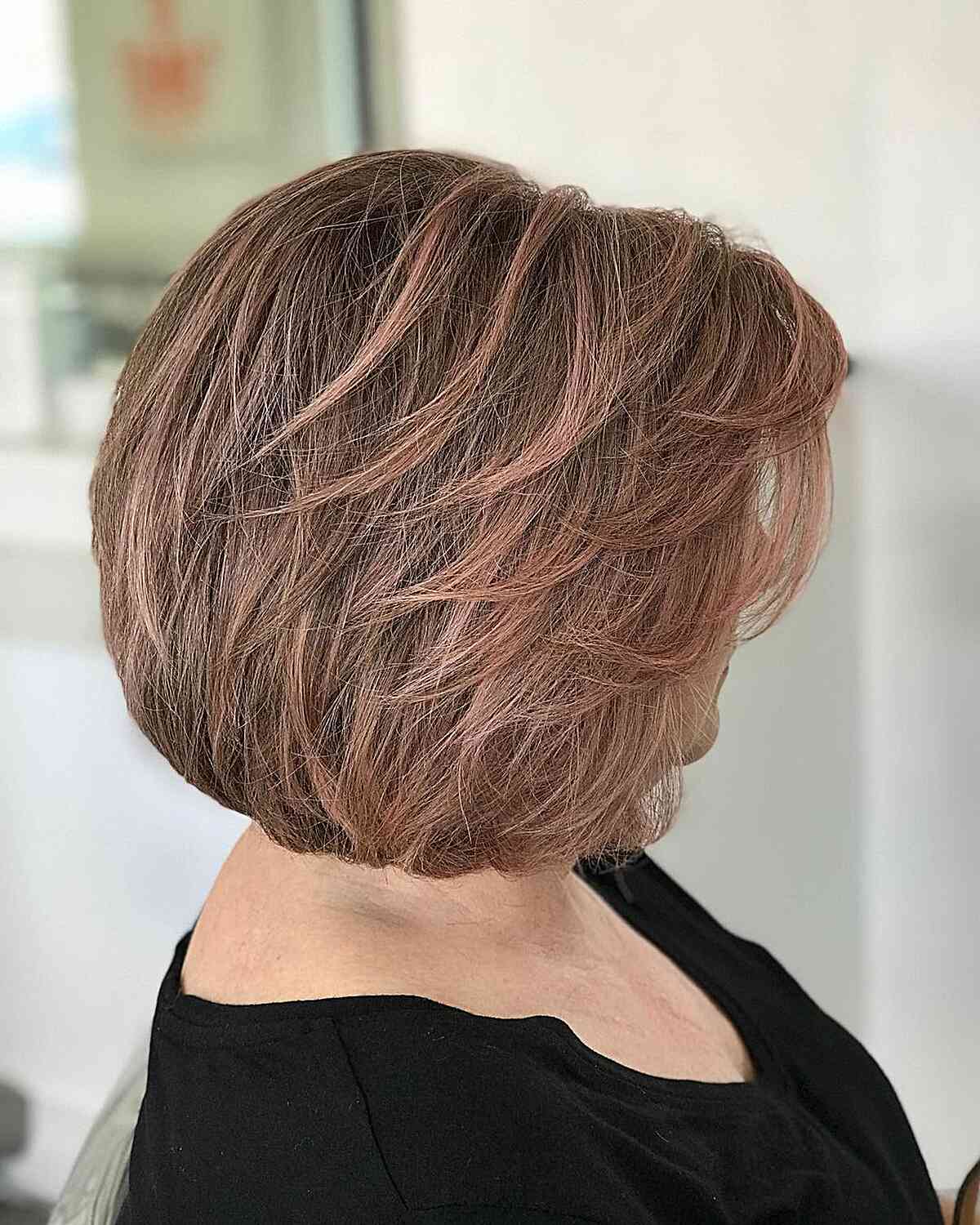 Butterfly Short Brown Butterfly Bob with Rose Gold Highlights