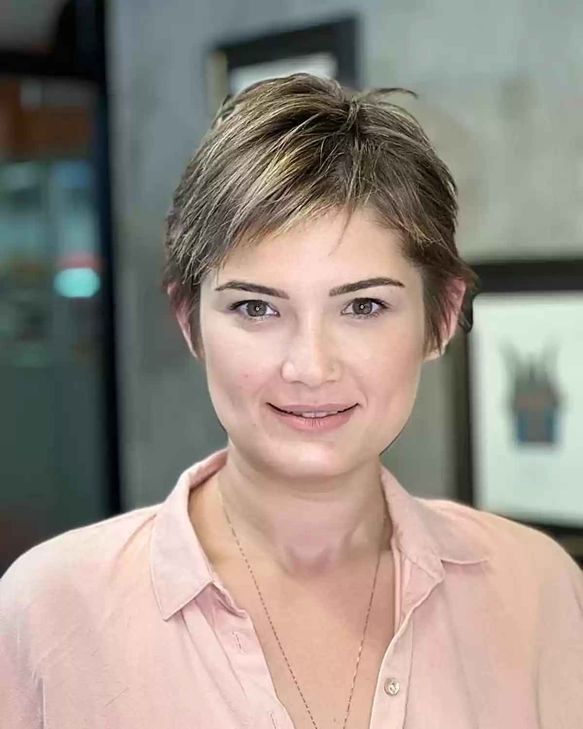 Short Brown Haircut with Choppy Ends for a Square Face