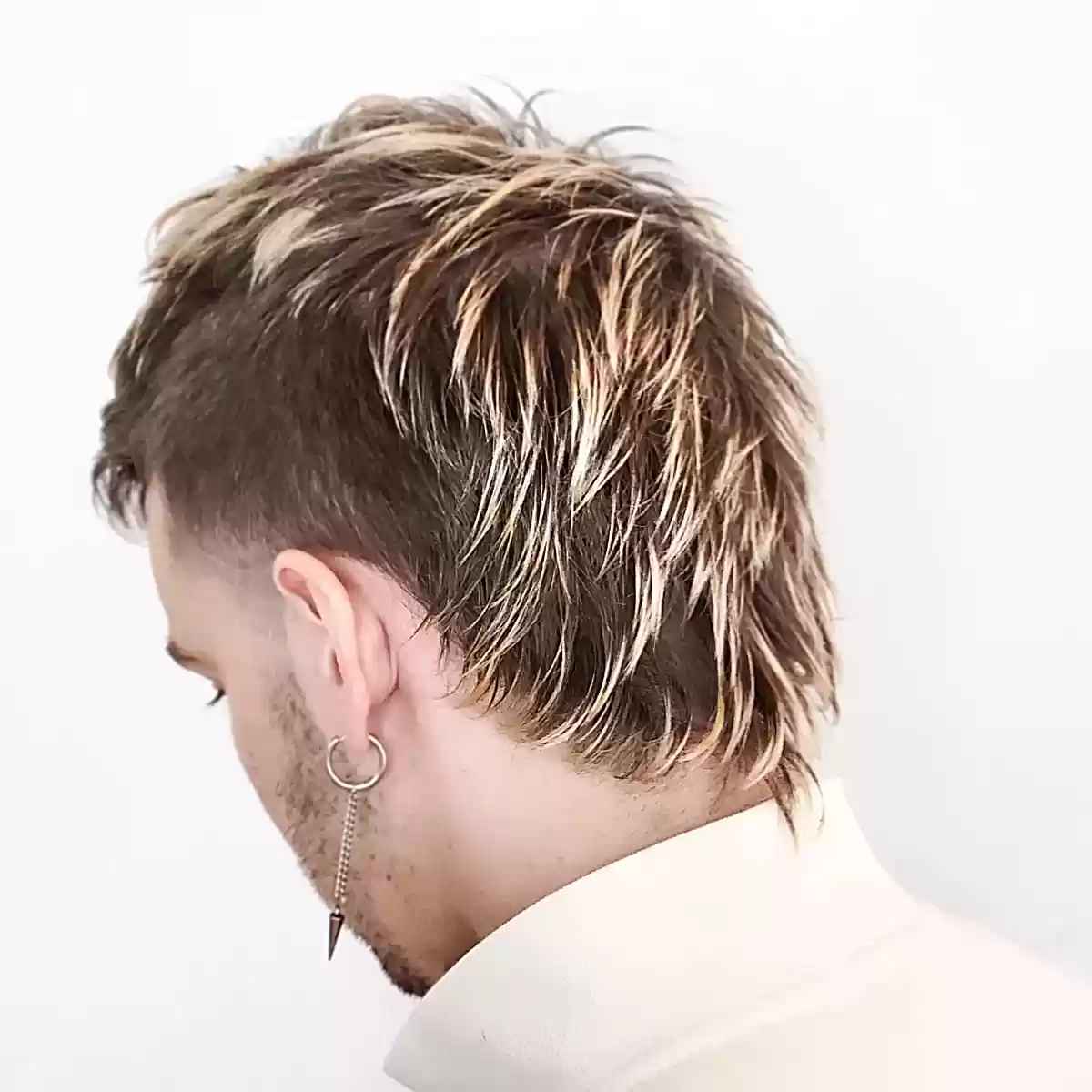 Short Brown Mullet with Frosted Bleached Tips for Guys