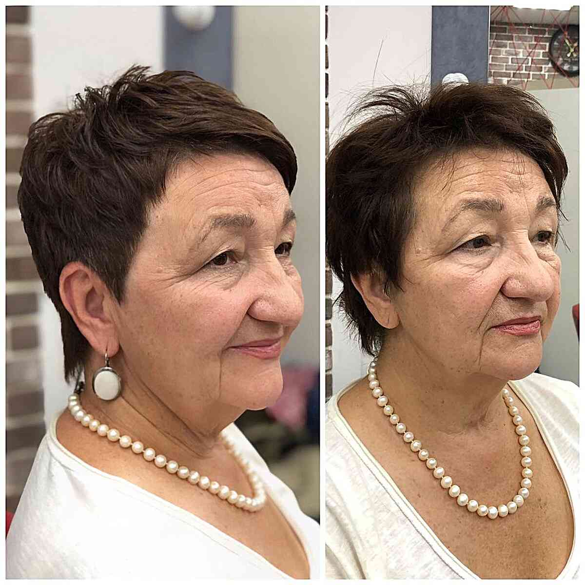 Short Brown Pixie Cut for Ladies Over 60 with Fuller Faces
