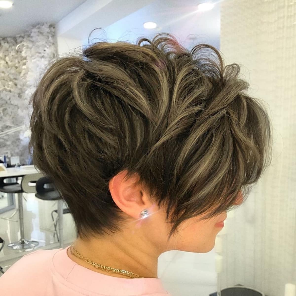 Polished Short Brown Pixie with Highlights