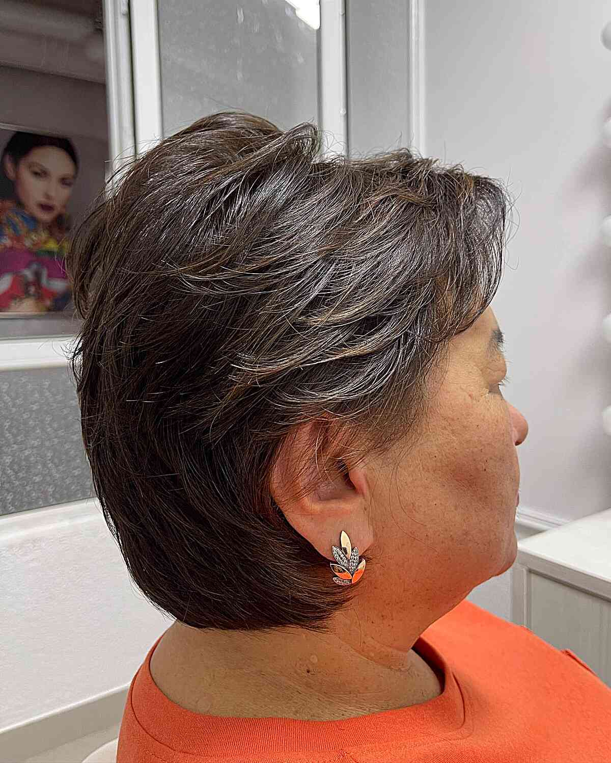 Short Brunette Layered Bob with Round Graduation on Ladies Over 60