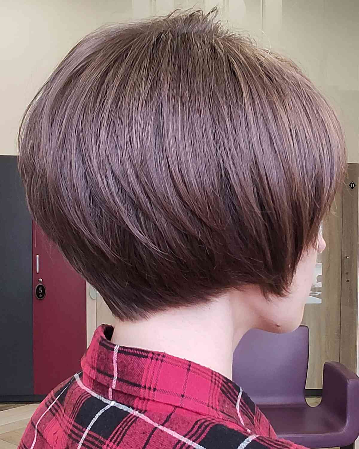 Short Brunette Stacked Bob Cut with Visible Layers